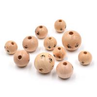 Printing Wood Beads, Round, stoving varnish, DIY Approx 