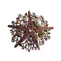 Broche de diamantes de imitación de la aleación de Zinc, con Perlas plásticas, Estrella de Mar, chapado, para mujer & con diamantes de imitación, más colores para la opción, 80x71mm, Vendido por UD