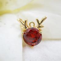 Cubic Zirkonia (CZ) Messing Anhänger, goldfarben plattiert, Micro pave Zirkonia, rot, 13x8mm, verkauft von PC