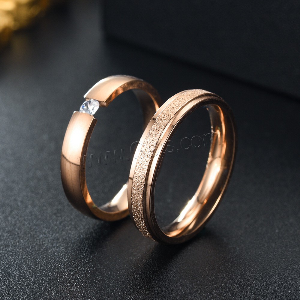 Titan Stahl Fingerring, Titanstahl, Rósegold-Farbe plattiert, verschiedene Größen vorhanden & satiniert, Roségold, verkauft von PC