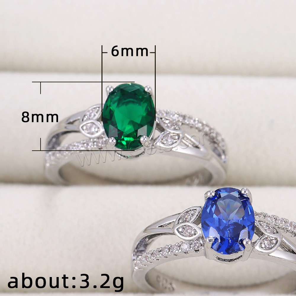 Anneau de cuivre de Zircon, laiton, ovale, Plaqué de platine, normes différentes pour le choix & pavé de micro zircon & pour femme, plus de couleurs à choisir, 6x8mm, Taille:6-10, Vendu par PC