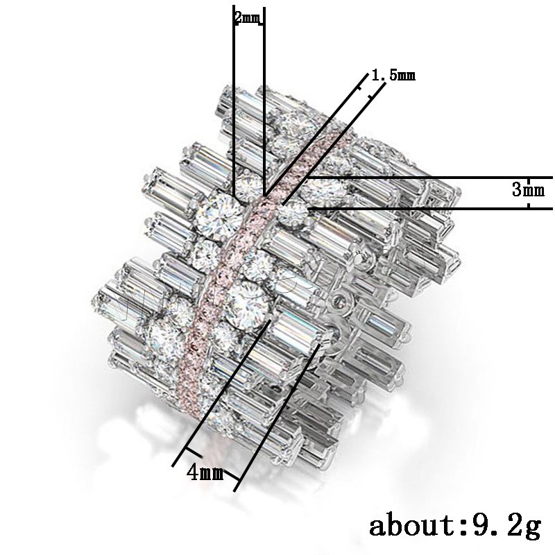 Cubic Zirconia Micro Pave Brass Finger Ring, Geometrical Pattern, platinum plated, different size for choice & micro pave cubic zirconia & for woman, more colors for choice, US Ring Size:5-10, Sold By PC