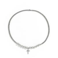 Collar de aleación de cinc con diamantes de imitación, aleación de zinc, con Perlas plásticas, chapado en color de platina, para mujer, longitud:aproximado 20.47 Inch, Vendido por UD