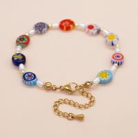 Pulseras de cristal de Murano, aleación de zinc, con Cristal de murano & Perlas plásticas, chapado en color dorado, Joyería & diferentes estilos para la opción & para mujer, multicolor, longitud:aproximado 6.5-6.7 Inch, Vendido por UD