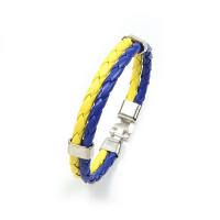 Pulseras de cordón de cuero artificial, aleación de zinc, con Cuero sintético, Joyería & unisexo, azul y amarillo, longitud:aproximado 22 cm, Vendido por UD