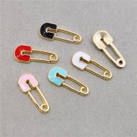 Zinc Alloy Enamel Pendants, Safety Pin, KC gold color plated, Unisex Approx 