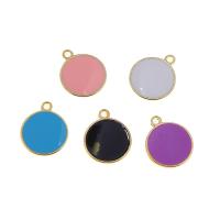 Zinc Alloy Enamel Pendants, Flat Round, KC gold color plated, Unisex Approx 