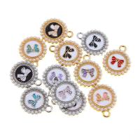 Zinc Alloy Enamel Pendants, with Plastic Pearl, Flat Round, plated, bowknot design & Unisex Approx 