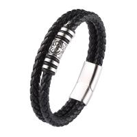 PU Leather Bracelet, with 316 Stainless Steel, Double Layer & fashion jewelry & for man 12mm 