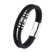 PU Leather Bracelet, with 316 Stainless Steel, Double Layer & fashion jewelry & for man 12mm 