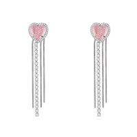 Moda flecos pendientes, aleación de zinc, con rhinestone de acrílico, Corazón, chapado en color de plata, Joyería & para mujer, plateado, 15x75mm, Vendido por Par