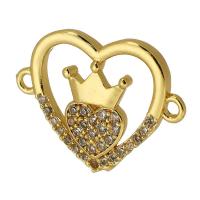 Cubic Zirconia Micro Pave Brass Connector, Heart, real gold plated, micro pave cubic zirconia & hollow, gold Approx 1mm 