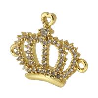 Cubic Zirconia Micro Pave Brass Connector, Crown, real gold plated, micro pave cubic zirconia, gold Approx 1mm 