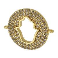 Cubic Zirconia Micro Pave Brass Connector, Flat Round, real gold plated, micro pave cubic zirconia, gold Approx 1mm 