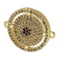 Cubic Zirconia Micro Pave Brass Connector, Flat Round, real gold plated, micro pave cubic zirconia, gold Approx 1mm 