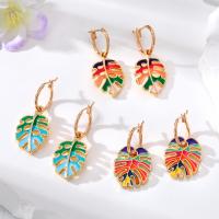 Huggie Hoop Drop Earring, цинковый сплав, Листок, плакирован золотом, Женский & эмаль, Много цветов для выбора, продается Пара