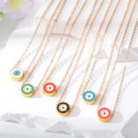 Collier Evil Eye bijoux, alliage de zinc, avec 5cm chaînes de rallonge, Plat rond, Placage de couleur d'or, pour femme & émail, plus de couleurs à choisir Environ 50 cm, Vendu par PC