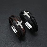 PU Leather Bracelet, with Zinc Alloy, fashion jewelry & for man Approx 21-22 cm 