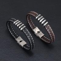 PU Leather Bracelet, with Zinc Alloy, fashion jewelry & for man Approx 21-22 cm 