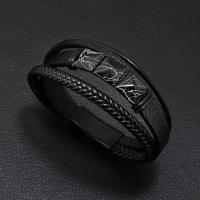 PU Leather Bracelet, with Zinc Alloy, fashion jewelry & for man, black Approx 21-22 cm 