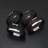 PU Leather Bracelet, with Zinc Alloy, fashion jewelry & for man Approx 21-22 cm 