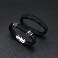 PU Leather Bracelet, with Zinc Alloy, fashion jewelry & for man Approx 21-22 cm 