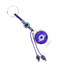 Llavero de cristal de Murano, aleación de zinc, con cordón poliéster & Cristal de murano, chapado en color de plata, unisexo & patrón de malvado de ojo, azul, longitud:14 cm, Vendido por UD