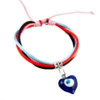 Evil Eye Lampwork Bracelets, Polyester Cord, with Lampwork, Heart, handmade, Bohemian style & Unisex & evil eye pattern & adjustable, mixed colors Approx 19 cm 