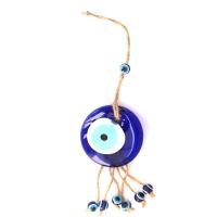 Ornamentos colgantes, Cristal de murano, con Cáñamo, patrón de malvado de ojo, azul, 12mm,70mm, longitud:28 cm, Vendido por UD