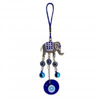 Ornamentos colgantes, aleación de zinc, con cordón poliéster & Cristal de murano, Elefante, chapado en color de plata antigua, patrón de malvado de ojo & con diamantes de imitación, azul, longitud:24 cm, Vendido por UD