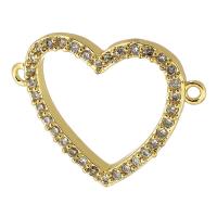 Cubic Zirconia Micro Pave Brass Connector, Heart, real gold plated, micro pave cubic zirconia & hollow, gold Approx 1mm 