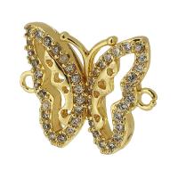 Cubic Zirconia Micro Pave Brass Connector, Butterfly, real gold plated, micro pave cubic zirconia, gold Approx 1mm 