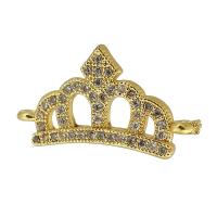 Cubic Zirconia Micro Pave Brass Connector, Crown, real gold plated, micro pave cubic zirconia, gold Approx 1mm 