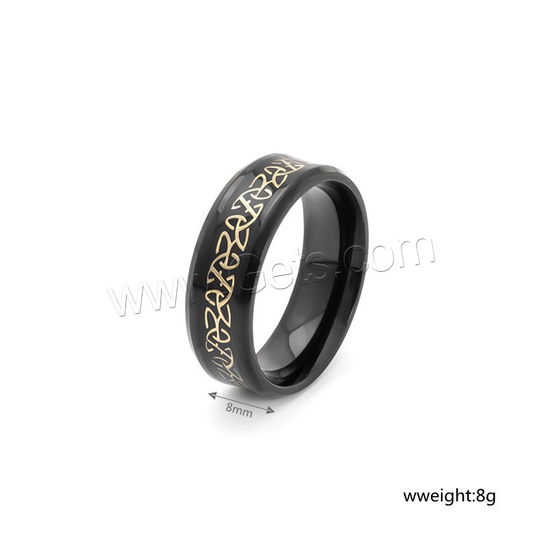 acero inoxidable 304 anillo, Recubrimiento iónico al vacío, diverso tamaño para la opción & para hombre, más colores para la opción, 8mm, tamaño:7-12, Vendido por UD