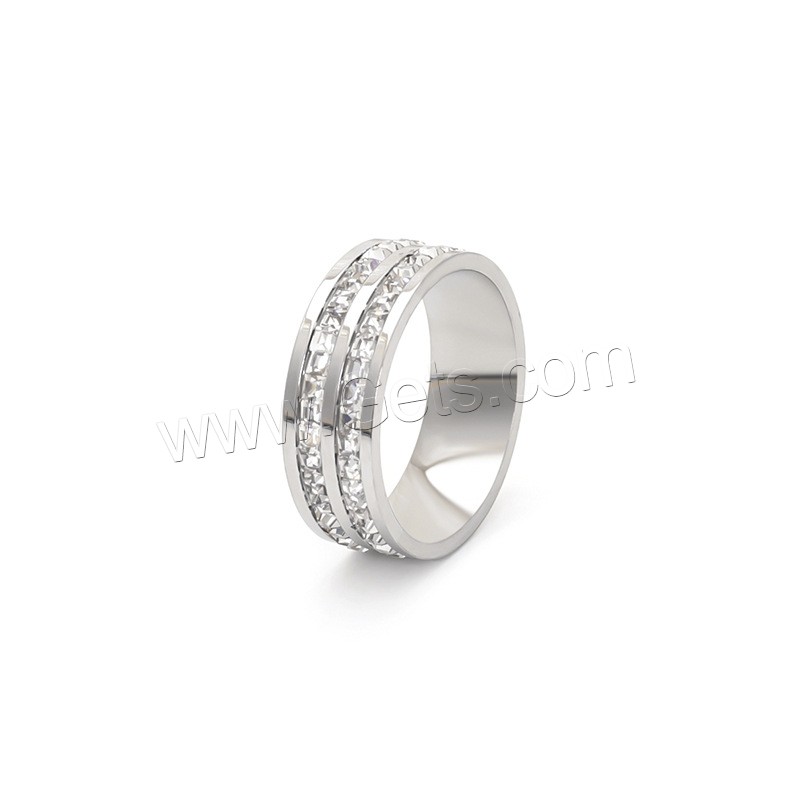 Acier inoxydable 304 bague, Placage ionique sous vide, normes différentes pour le choix & pavé de micro zircon & pour femme, plus de couleurs à choisir, Taille:5-10, Vendu par PC