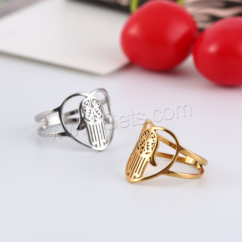 Edelstahl Fingerring, 304 Edelstahl, Hamsa, Vakuum-Ionen-Beschichtung, unisex & verschiedene Größen vorhanden & hohl, keine, Größe:6-10, verkauft von PC