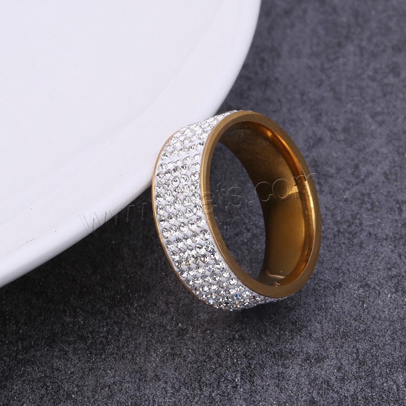 Bague en acier inoxydable , Acier inoxydable 304, Placage ionique sous vide, unisexe & normes différentes pour le choix & avec strass, plus de couleurs à choisir, Taille:5-13, Vendu par PC