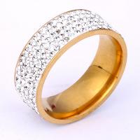 Strass Edelstahl Fingerring, 304 Edelstahl, Vakuum-Ionen-Beschichtung, unisex & verschiedene Größen vorhanden & mit Strass, keine, Größe:5-13, verkauft von PC