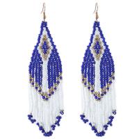 Moda flecos pendientes, aleación de zinc, con Seedbead, chapado en color dorado, para mujer, más colores para la opción, 28x120mm, Vendido por Par