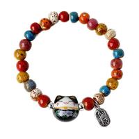 Bracelet d'émail en alliage de zinc, porcelaine, avec Perle en alliage de zinc, élastique & pour femme, plus de couleurs à choisir Environ 20 cm, Vendu par PC