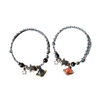 Bracelet d'émail en alliage de zinc, avec porcelaine & corde de coton, 2 pièces & Réglable & unisexe & styles différents pour le choix, multicolore Environ 14-20 cm, Vendu par fixé