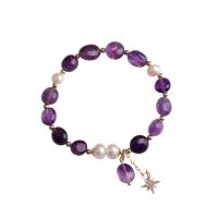 Kultivierten Süßwasser Perle Messing Armband, Amethyst, mit Natürliche kultivierte Süßwasserperlen & Messing, 14K goldgefüllt, Modeschmuck & für Frau, violett, Länge:19 cm, verkauft von PC