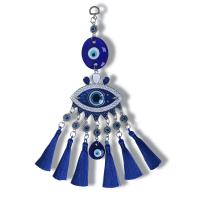 Ornamentos colgantes, aleación de zinc, con cordón poliéster & Cristal de murano, ojo de malvado, chapado en color de plata antigua, esmalte, azul, 100mm, longitud:33 cm, Vendido por UD