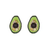 Zinc alliage strass Stud Earring, alliage de zinc, Avocat, Placage de couleur d'or, bijoux de mode & pour femme & émail & avec strass, vert Vendu par paire