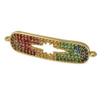 Cubic Zirconia Micro Pave Brass Connector, real gold plated, micro pave cubic zirconia, multi-colored Approx 1mm 