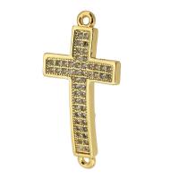 Cubic Zirconia Micro Pave Brass Connector, Cross, real gold plated, micro pave cubic zirconia, gold Approx 1mm 