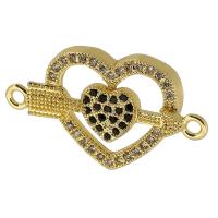 Cubic Zirconia Micro Pave Brass Connector, Heart, real gold plated, micro pave cubic zirconia, gold Approx 1mm 