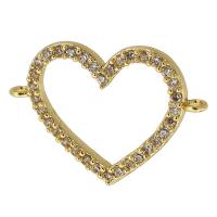 Cubic Zirconia Micro Pave Brass Connector, Heart, real gold plated, micro pave cubic zirconia, gold Approx 1mm 