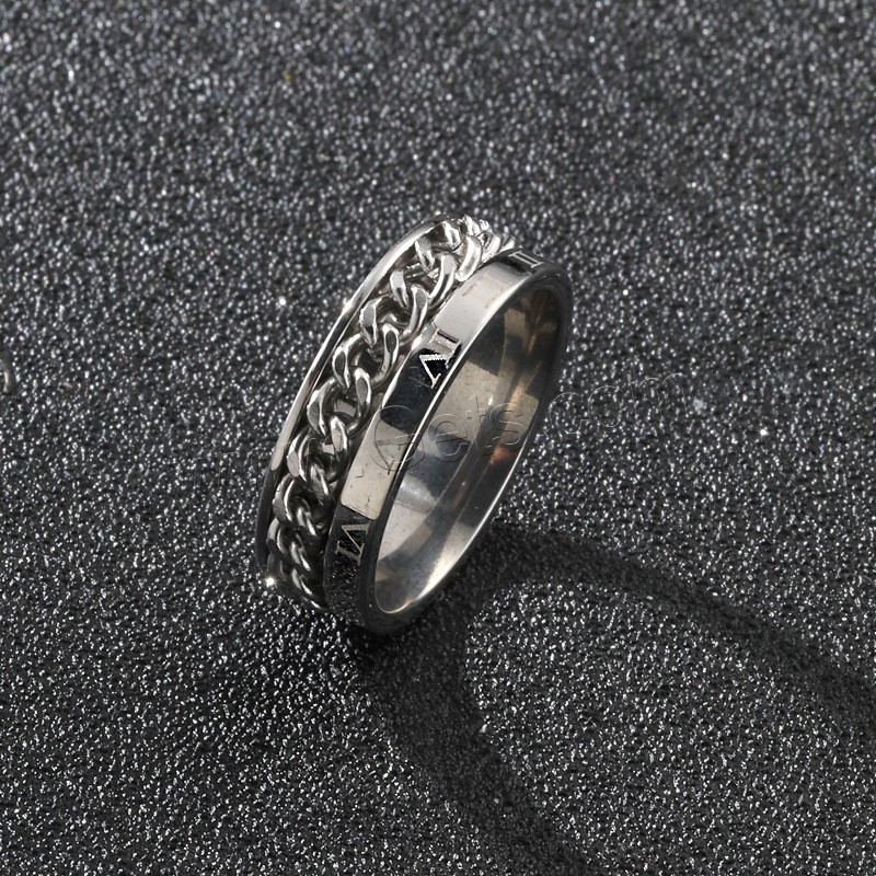 Edelstahl Fingerring, 304 Edelstahl, Vakuum-Ionen-Beschichtung, drehbare & mit römischen Zahl & unisex & verschiedene Größen vorhanden, keine, Größe:6-12, verkauft von PC