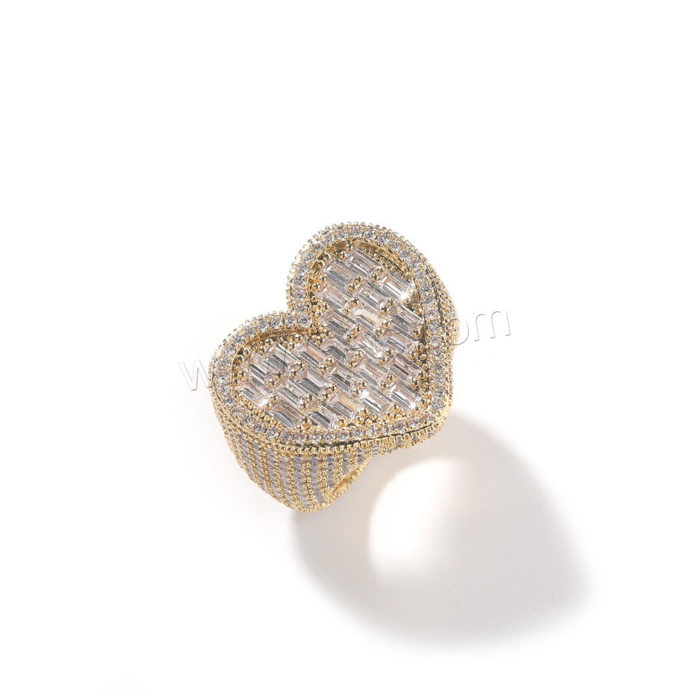 Cubic Zirconia Micro Pave Brass Finger Ring, Heart, plated, Unisex & different size for choice & micro pave cubic zirconia, more colors for choice, 22mm, US Ring Size:6-9, Sold By PC